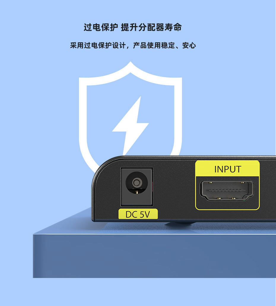 hdmi一分四分配器HD104支持过电保护