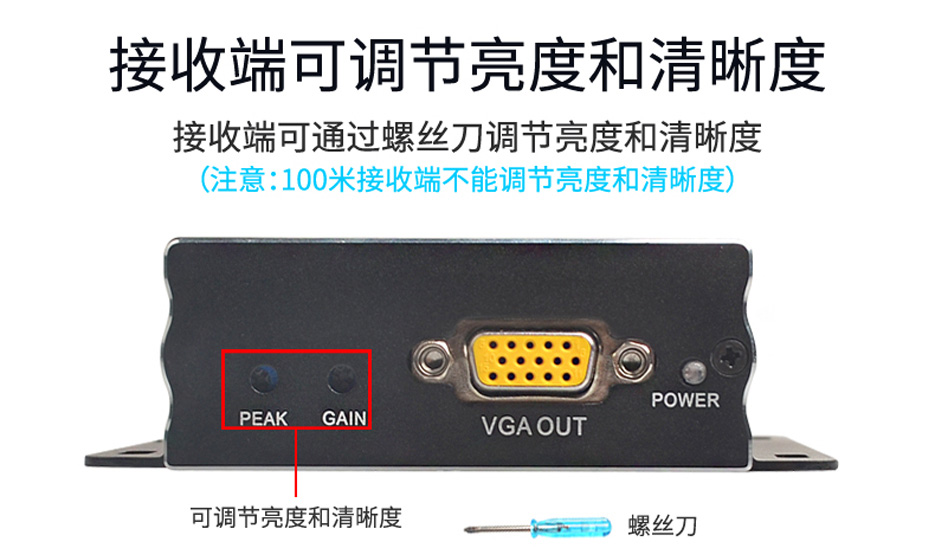 VGA四路延长器VE104接收端可以调节亮度和清晰度